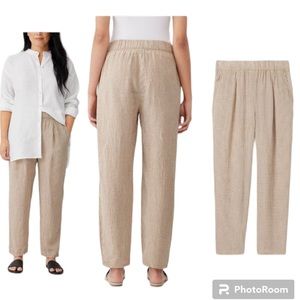 NWT Eileen Fisher Puckered Organic Linen Tapered Pants in Pebble Size Small